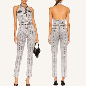 Retrofete Denim Jumpsuit Halter Size 26 Small Open Back Made in Italy $565